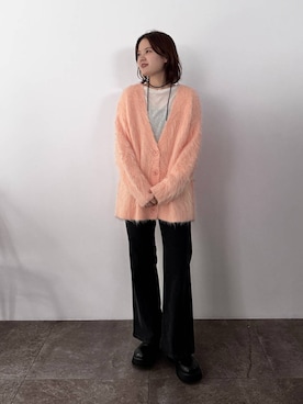 「LOWRYS FARM（ローリーズファーム）のシャギーロングＶカーディガン　595935（カーディガン/ボレロ）」を使った、pecoさん（レディース・165cm）の秋コーディネート