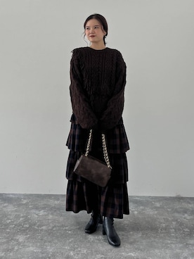 「アイテム（ポロシャツ、ブラウン系）」を使った、pecoさん（レディース・165cm）の秋コーディネート