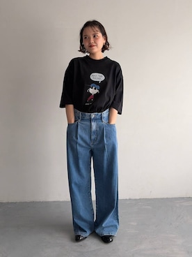 「LOWRYS FARM（ローリーズファーム）のモカシンローファー  637751（ローファー、ブラック系）」を使った、pecoさん（レディース・165cm）の春コーディネート