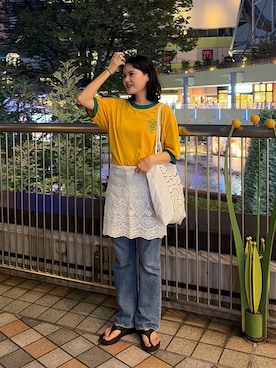 「LOWRYS FARM（ローリーズファーム）のレースエプロン　1032354（その他、ホワイト系）」を使った、pecoさん（レディース・165cm）の夏コーディネート