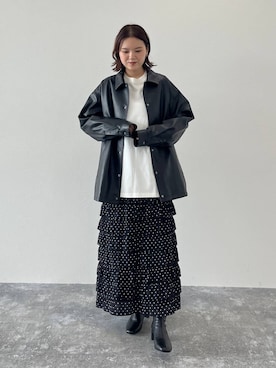 「アイテム（ライダースジャケット）」を使った、pecoさん（レディース・165cm）の秋コーディネート