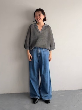 「LOWRYS FARM（ローリーズファーム）のモカシンローファー  637751（ローファー、ブラック系）」を使った、pecoさん（レディース・165cm）の春コーディネート