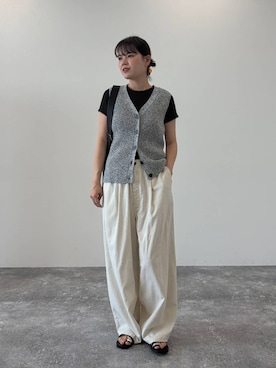 「LOWRYS FARM（ローリーズファーム）の【LFM(U)】ソフリネンパンツ 　620977（その他パンツ、ホワイト系）」を使った、pecoさん（レディース・165cm）の春コーディネート