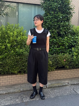 「LOWRYS FARM（ローリーズファーム）のモカシンローファー  637751（ローファー、ブラック系）」を使った、pecoさん（レディース・165cm）の夏コーディネート