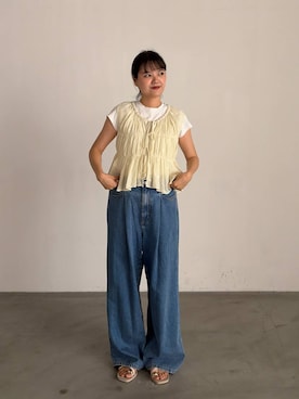 「LOWRYS FARM（ローリーズファーム）のカンドウフィットサムリングサンダル 638124（サンダル、ホワイト系）」を使った、pecoさん（レディース・165cm）の夏コーディネート