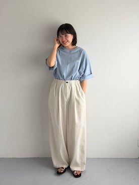 「LOWRYS FARM（ローリーズファーム）の【LFM(U)】ソフリネンパンツ 　620977（その他パンツ、ホワイト系）」を使った、pecoさん（レディース・165cm）の春コーディネート