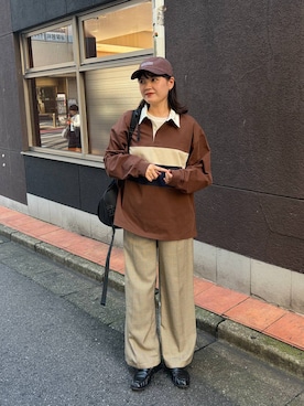 「LOWRYS FARM（ローリーズファーム）の【LFM(U)】フロントパネルラガーシャツ　1069572（Tシャツ/カットソー、ブラウン系）」を使った、pecoさん（レディース・165cm）の秋コーディネート