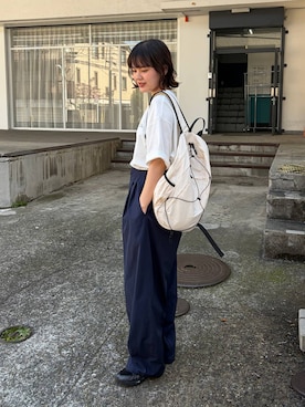 「LOWRYS FARM（ローリーズファーム）のSETUP可能【LFM(U)】DRYMIXタックバルーンパンツ　 658954（デニムパンツ、ブルー系）」を使った、pecoさん（レディース・165cm）の春コーディネート