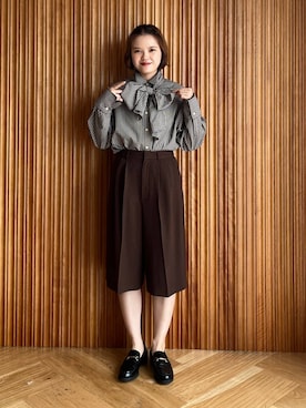 「LOWRYS FARM（ローリーズファーム）のビックボウタイチェックシャツ  573050（シャツ/ブラウス）」を使った、pecoさん（レディース・165cm）の夏コーディネート