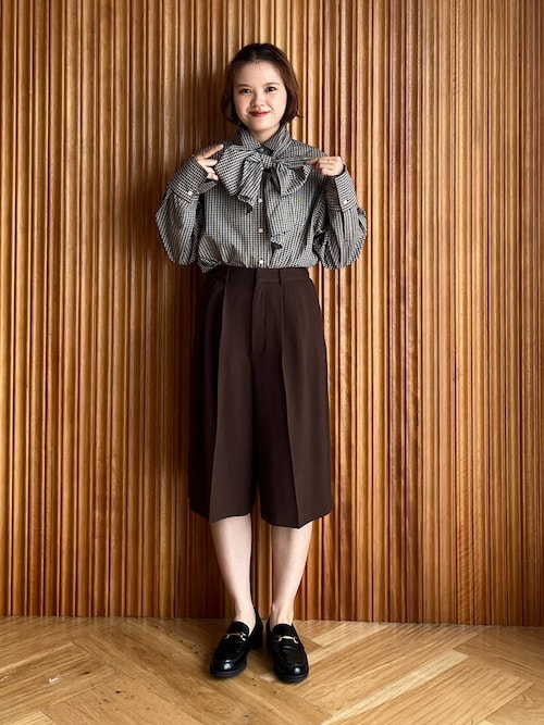 ブラウス シャツ ビックボウタイチェックシャツ  573050 レディース ビックボウタイチェックシャツ 573050（シャツ/ブラウス