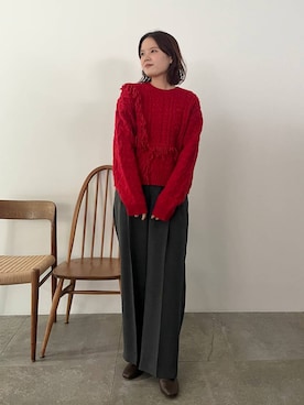 「アイテム（ポロシャツ、レッド系）」を使った、pecoさん（レディース・165cm）の秋コーディネート