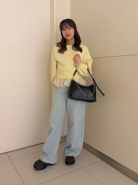 「LOWRYS FARM（ローリーズファーム）のステンレスフープチョーカー 127295（チョーカー、ゴールド系）」を使った、Manaさん（レディース・158cm）の春コーディネート