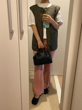 「UNIQLO（ユニクロ）のクロップドクルーネックＴ（半袖）（Tシャツ/カットソー）」を使った、イさん（レディース・158cm）の夏コーディネート