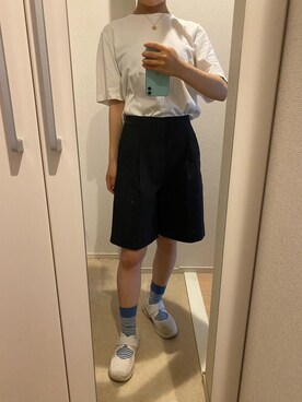 「UNIQLO（ユニクロ）のクロップドクルーネックＴ（半袖）（Tシャツ/カットソー）」を使った、イさん（レディース・158cm）の夏コーディネート