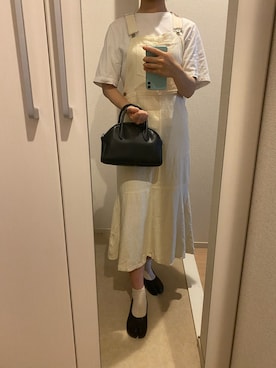 「UNIQLO（ユニクロ）のクロップドクルーネックＴ（半袖）（Tシャツ/カットソー）」を使った、イさん（レディース・158cm）の夏コーディネート