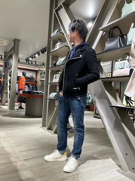 「ARMANI EXCHANGE（アルマーニエクスチェンジ）のアイテム（ライダースジャケット）」を使った、IMAさん（メンズ・176cm）の秋コーディネート