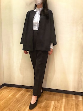 「シャツスタイル」｜「アイテム（ノーカラージャケット）」を使った、BRICK HOUSE by Tokyo Shirts 盛岡南イオンモール店さん（レディース・163cm）の冬コーディネート