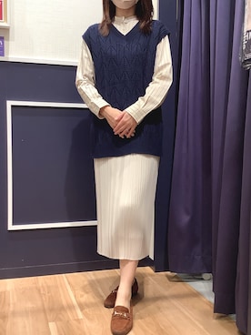 「アイテム（ビジネスシャツ、ブラウン系）」を使った、BRICK HOUSE by Tokyo Shirts 盛岡南イオンモール店さん（レディース・161cm）の夏コーディネート