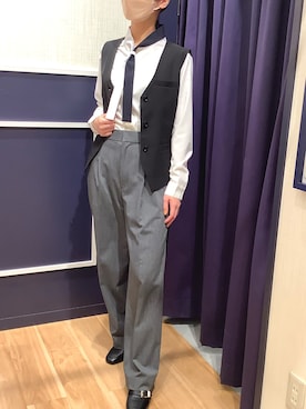 「アイテム（ビジネスシャツ、ホワイト系）」を使った、BRICK HOUSE by Tokyo Shirts 盛岡南イオンモール店さん（レディース・158cm）の冬コーディネート