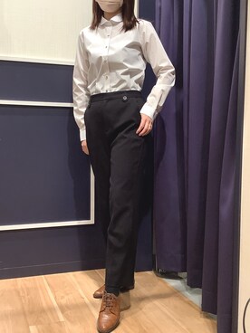 「アイテム（ビジネスシャツ、ベージュ系）」を使った、BRICK HOUSE by Tokyo Shirts 盛岡南イオンモール店さん（レディース・161cm）の秋コーディネート