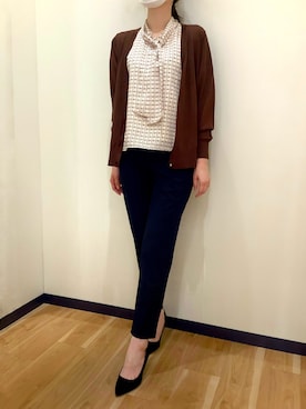 「アイテム（カーディガン/ボレロ、ブラウン系）」を使った、BRICK HOUSE by Tokyo Shirts 盛岡南イオンモール店さん（レディース・163cm）の夏コーディネート