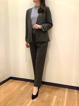 「TOKYO SHIRTS（トウキョウシャツ）のもちもち フリルネック プルオーバー（ニット/セーター）」を使った、BRICK HOUSE by Tokyo Shirts 盛岡南イオンモール店さん（レディース・163cm）の冬コーディネート