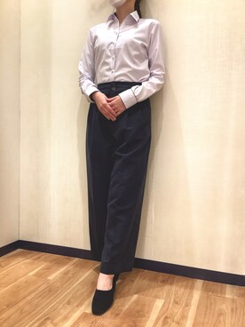 「アイテム（ビジネスシャツ、パープル系）」を使った、BRICK HOUSE by Tokyo Shirts 盛岡南イオンモール店さん（レディース・163cm）の春コーディネート