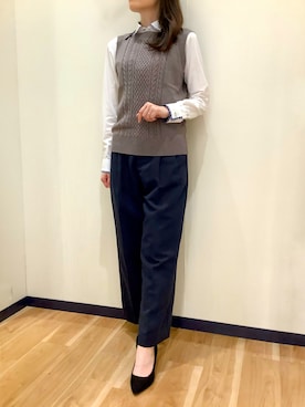「アイテム（ビジネスシャツ）」を使った、BRICK HOUSE by Tokyo Shirts 盛岡南イオンモール店さん（レディース・163cm）の秋コーディネート