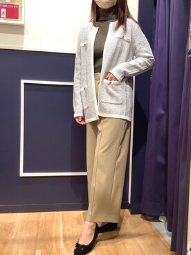 「ニットカーディガン」｜「アイテム（ノーカラージャケット）」を使った、BRICK HOUSE by Tokyo Shirts 盛岡南イオンモール店さん（レディース・161cm）の秋コーディネート