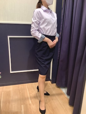 「アイテム（ビジネスシャツ、パープル系）」を使った、BRICK HOUSE by Tokyo Shirts 盛岡南イオンモール店さん（レディース・163cm）の春コーディネート