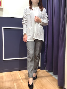 「アイテム（ノーカラージャケット、グレー系）」を使った、BRICK HOUSE by Tokyo Shirts 盛岡南イオンモール店さん（レディース・161cm）の冬コーディネート