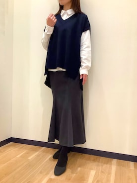 「アイテム（ビジネスシャツ）」を使った、BRICK HOUSE by Tokyo Shirts 盛岡南イオンモール店さん（レディース・161cm）の冬コーディネート