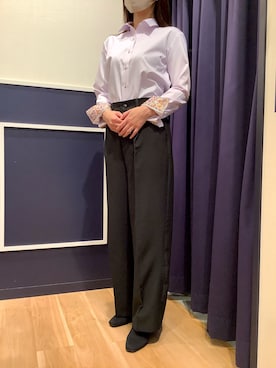 「アイテム（ビジネスシャツ、パープル系）」を使った、BRICK HOUSE by Tokyo Shirts 盛岡南イオンモール店さん（レディース・161cm）の秋コーディネート