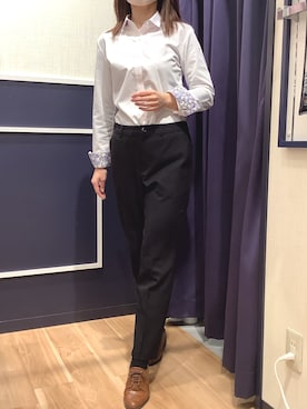 「アイテム（ビジネスシャツ、ピンク系）」を使った、BRICK HOUSE by Tokyo Shirts 盛岡南イオンモール店さん（レディース・161cm）の秋コーディネート