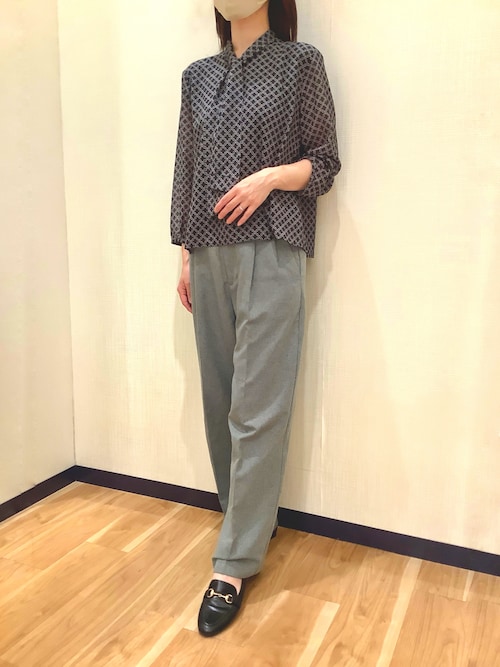 プリント ボウタイブラウス 七分袖 レディース BRICK HOUSE by TOKYO SHIRT ブラウス シャツ プリントボウタイ