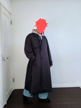 「LIDNM（リドム）のアイテム（トレンチコート）」を使った、えせ_eseさん（メンズ・177cm）の冬コーディネート