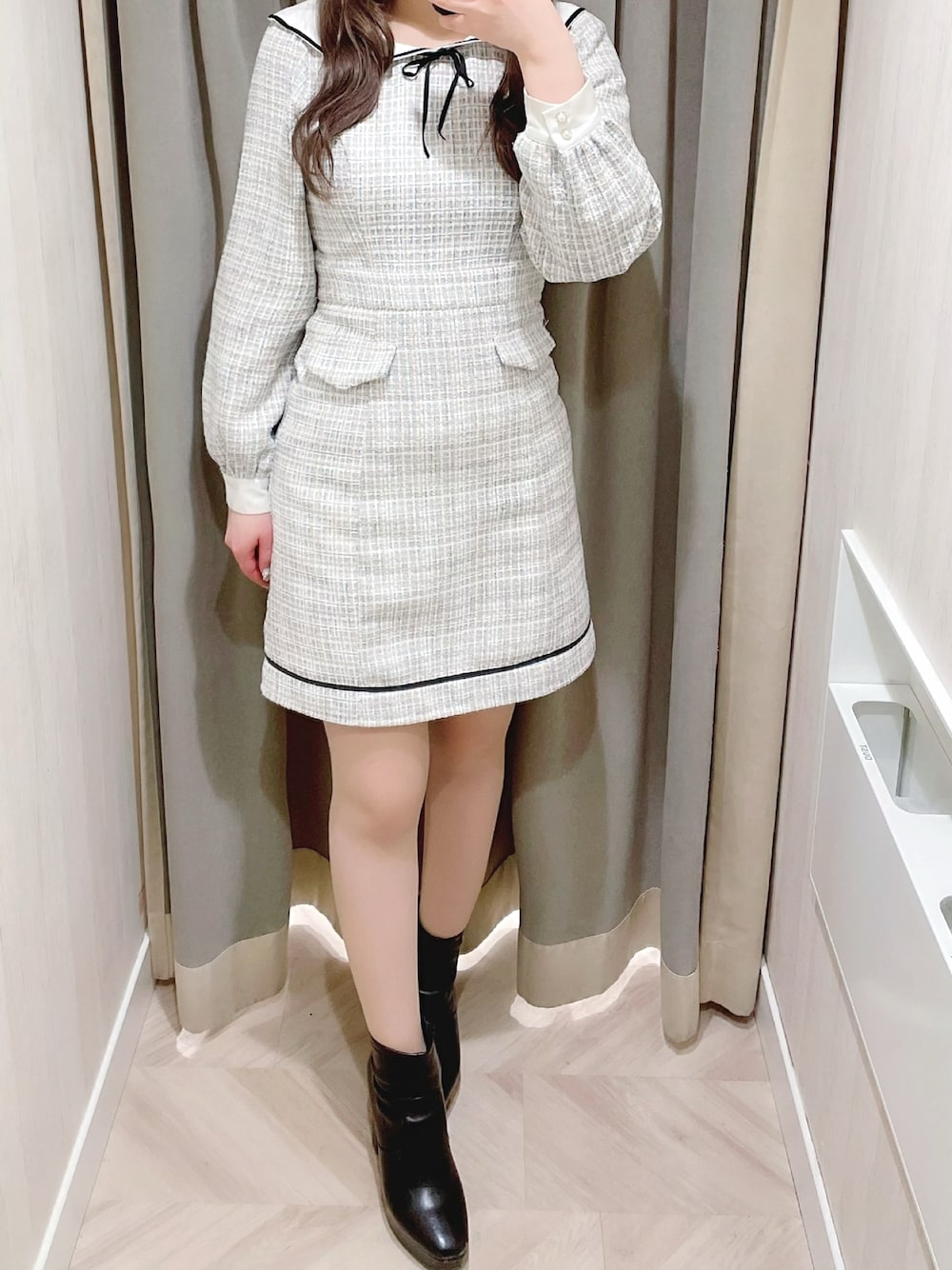 TITTY&CO グレー セーラー襟 ミニワンピース 半袖