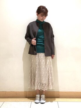 「アイテム（ノーカラーコート、ブラウン系）」を使った、mayutaさん（レディース・158cm）の冬コーディネート