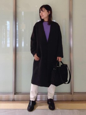 「INDIVI（インディヴィ）の【軽量／ウール混】ライトフォルム ロングコート（ノーカラーコート、グレー系）」を使った、mayutaさん（レディース・158cm）の秋コーディネート