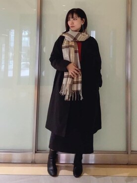 「INDIVI（インディヴィ）の【超軽量／蓄熱】ライトパフチェスターコート（その他アウター、ブラック系）」を使った、mayutaさん（レディース・158cm）の秋コーディネート