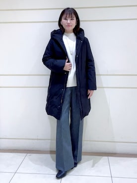 「INDIVI（インディヴィ）の【撥水／洗える】ステッチレス ロングダウンコート（ダウンジャケット/コート、ブラック系）」を使った、mayutaさん（レディース・158cm）の冬コーディネート