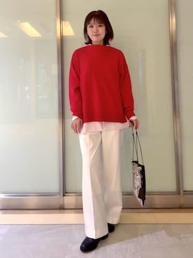 「INDIVI（インディヴィ）の【洗える／カシミヤ混】ボトルネック ドルマンスリーブニット（ニット/セーター、レッド系）」を使った、mayutaさん（レディース・158cm）の冬コーディネート