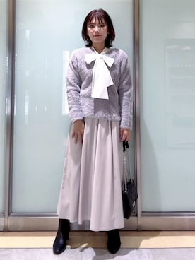 「INDIVI（インディヴィ）の【洗える】エアリーシャギートップス（Tシャツ/カットソー、ベージュ系）」を使った、mayutaさん（レディース・158cm）の冬コーディネート