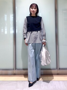「INDIVI（インディヴィ）の【洗える／UVケア】レイヤード風デザイントップス（Tシャツ/カットソー、ブラック系）」を使った、mayutaさん（レディース・158cm）の冬コーディネート