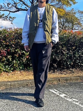 「アイテム（スラックス、シルバー系）」を使った、locksnapbroさん（メンズ・175cm）の春コーディネート