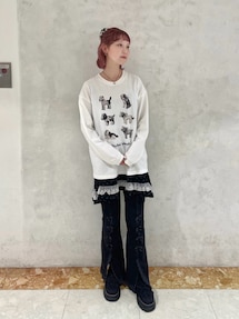 ribbonスリムフレアデニムパンツ｜メリージェニー（merry jenny