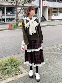 merryjenny タックフリルミディスカート ブラウン セール】タックフリルミディスカート（スカート）｜merry jenny