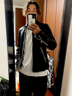 「NANO universe（ナノユニバース）のアイテム（ライダースジャケット）」を使った、Hayatoさん（メンズ・170cm）の冬コーディネート