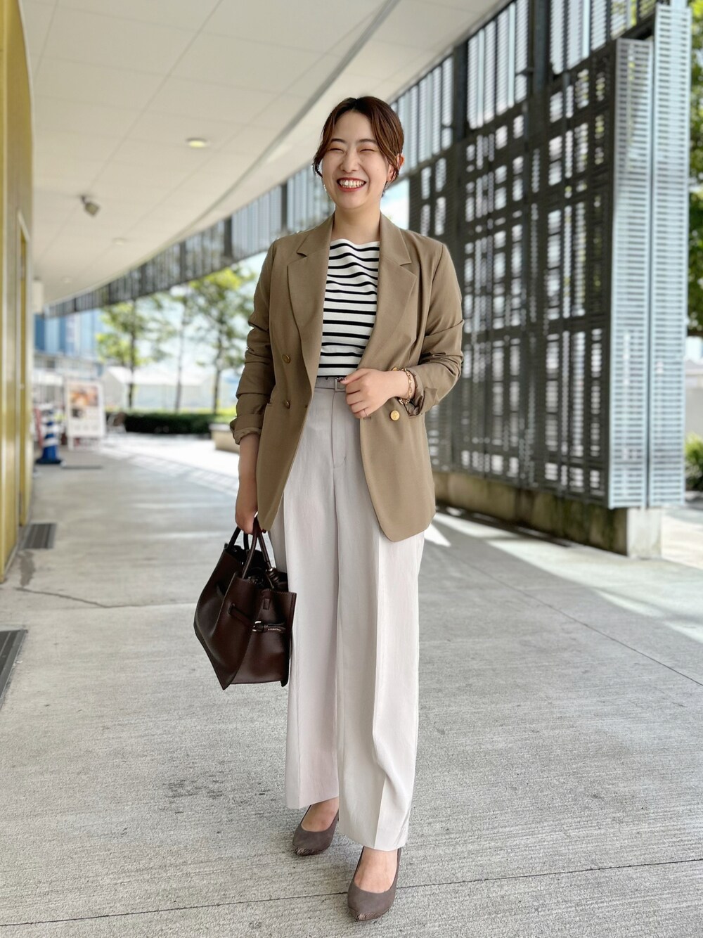 「お仕事コーデ、オトナ女子、秋服、キレイめ、カリテ(qualite)、ルージュヴィフ、ボーダー、パンツスタイル、ジャケット、オフィスカジュアル」｜「Rouge vifのアイテム（トップス、その他）」を使った、abe :)さん（レディース・157cm）の秋コーディネートの1枚目の写真