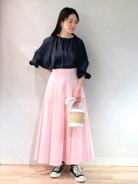 「シア―ブラウス」｜「アイテム（アクセサリー）」を使った、Itaniさん（レディース・163cm）の春コーディネート